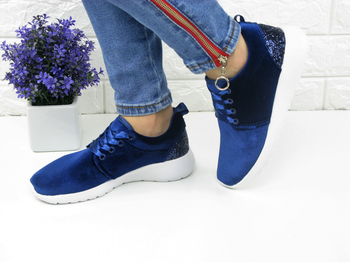 Жіночі темно сині велюрові кросівки